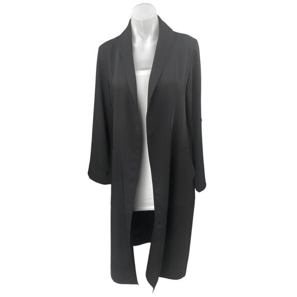 Aritzia Babaton Women's Black Long Sleeve Open Front Trench Overcoat Jacket XS - Picture 1 of 5